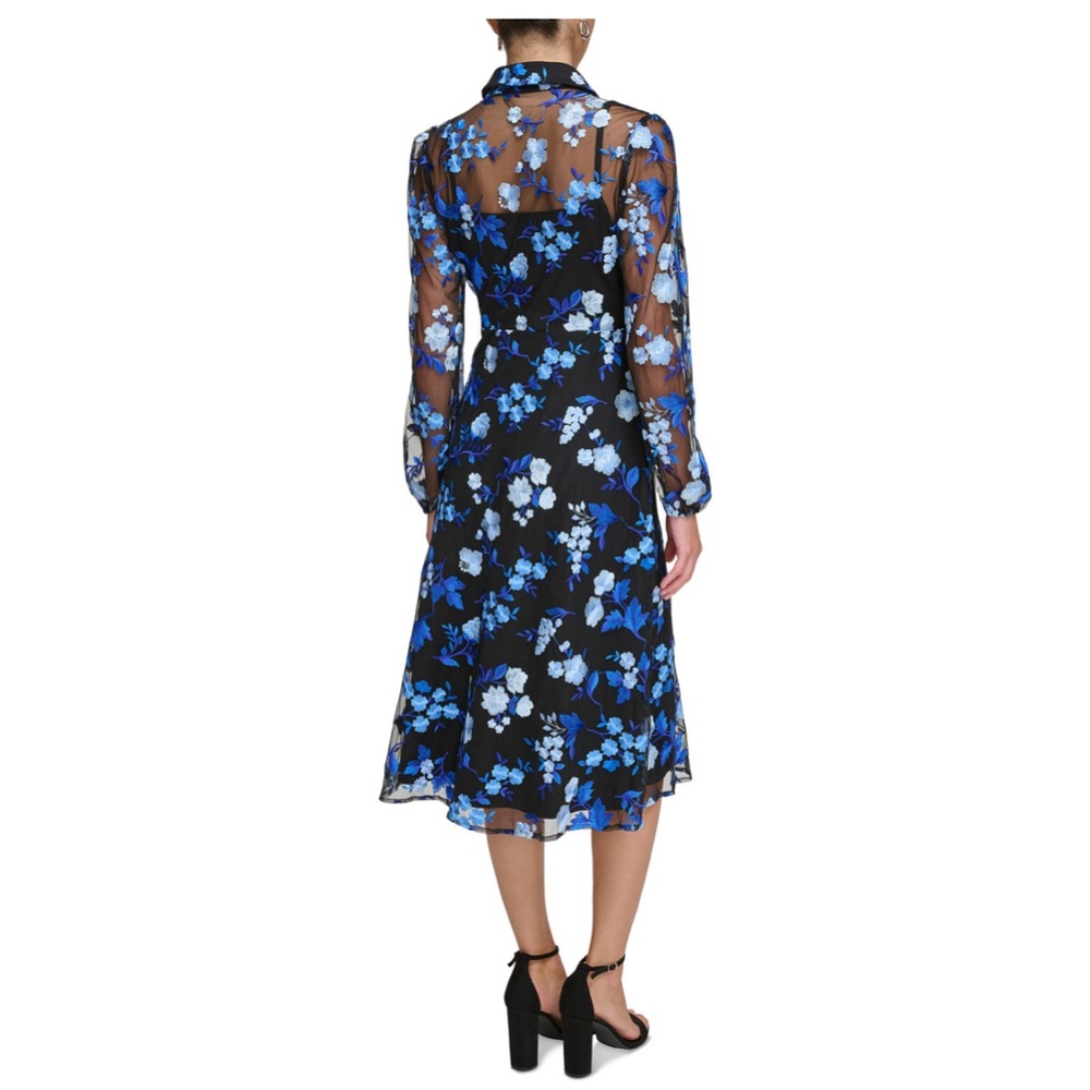 NWT Kensie Embroidered Button Down Collar Neckline Long Sleeve Shirt Dress - Picture 2 of 3